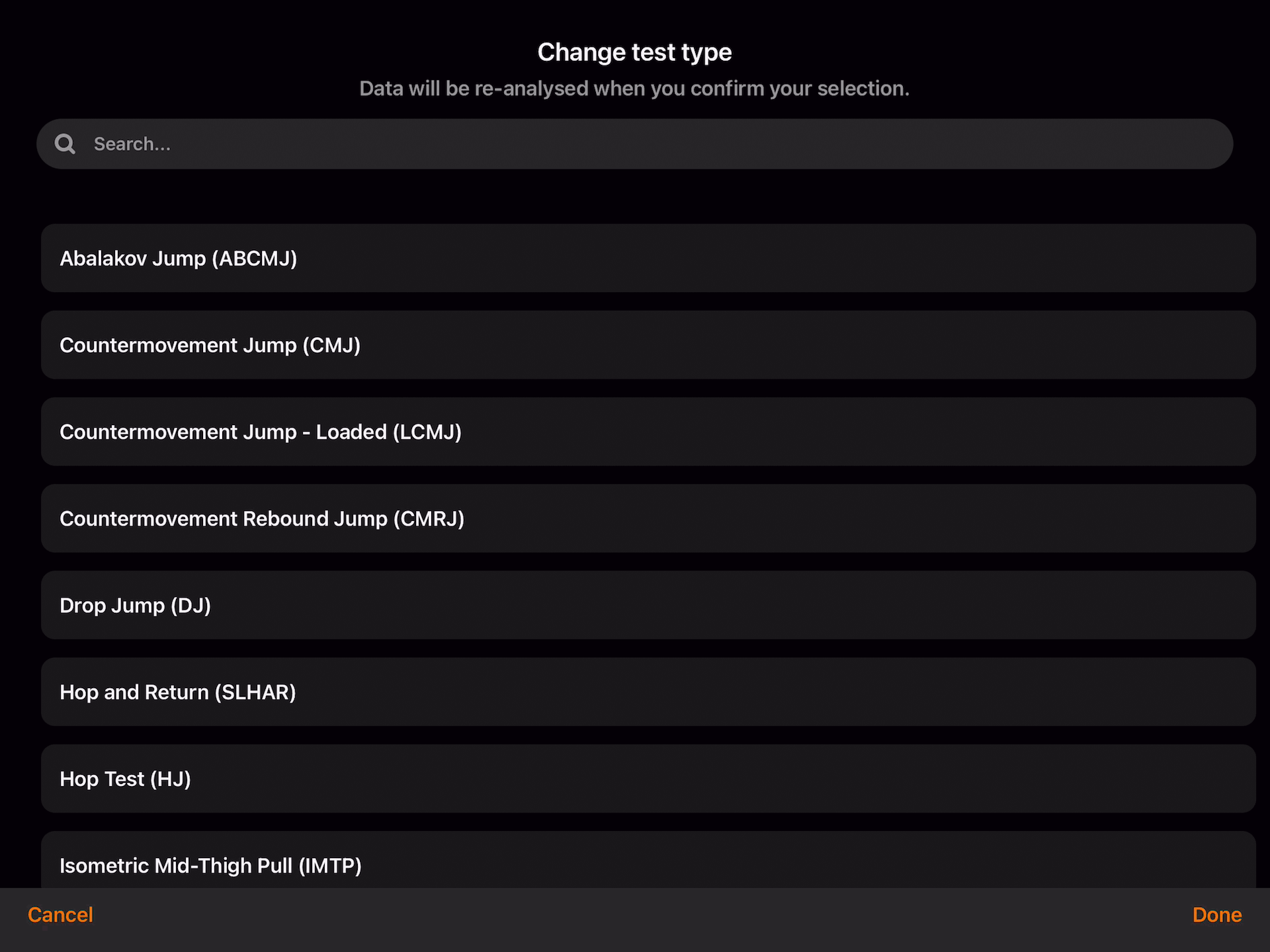 ForceDecks iOS Change Test Type.gif